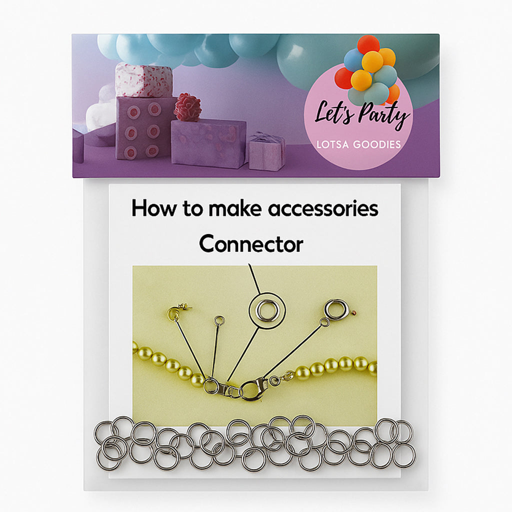 Jewelry Connector Rings โ DIY Accessory Essentials (Approx. 50pcs) displayed on a craft instruction card for making accessories.