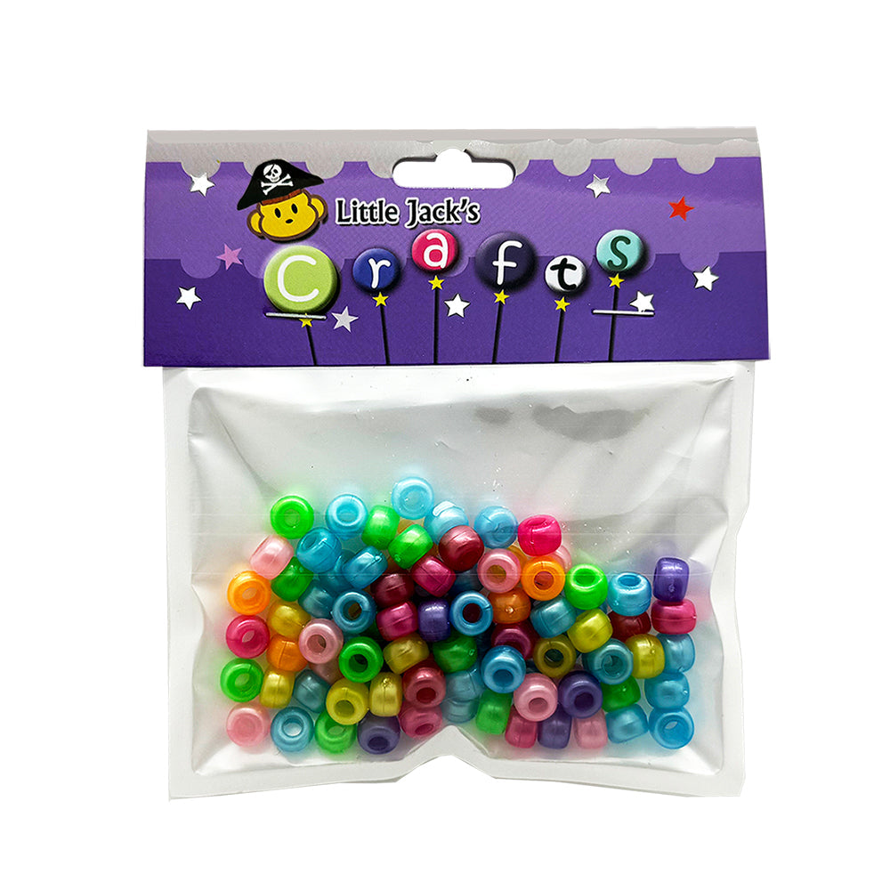 🟣 Colorful Pony Beads – Assorted Craft Beads (Approx. 25g) in a clear package showing vibrant bead colors.