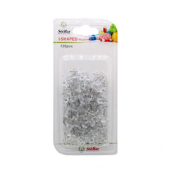 Long-Head Thumb Pins pack with 120 pieces of I-shaped push pins in a clear plastic holder.