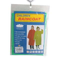Kids Rain Coat packaging with waterproof material and children wearing colorful raincoats.