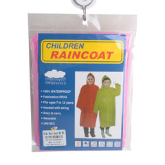 Kids Rain Coat packaging featuring two children wearing colorful raincoats, showcasing waterproof design.