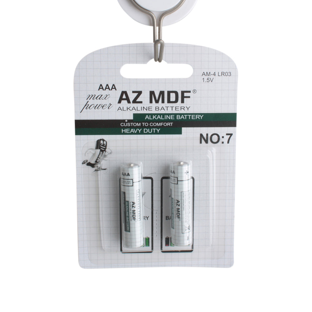 AAA Battery(AZ-029/2PCS) packaged in a card with heavy duty alkaline batteries.