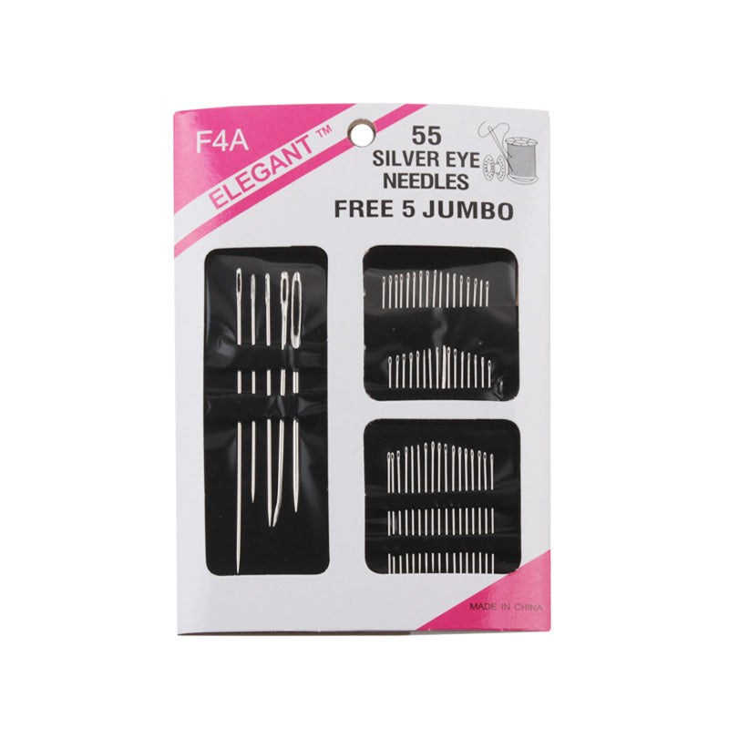 Assorted Hand Needles(55PCS) packaging featuring various sizes of silver eye needles.