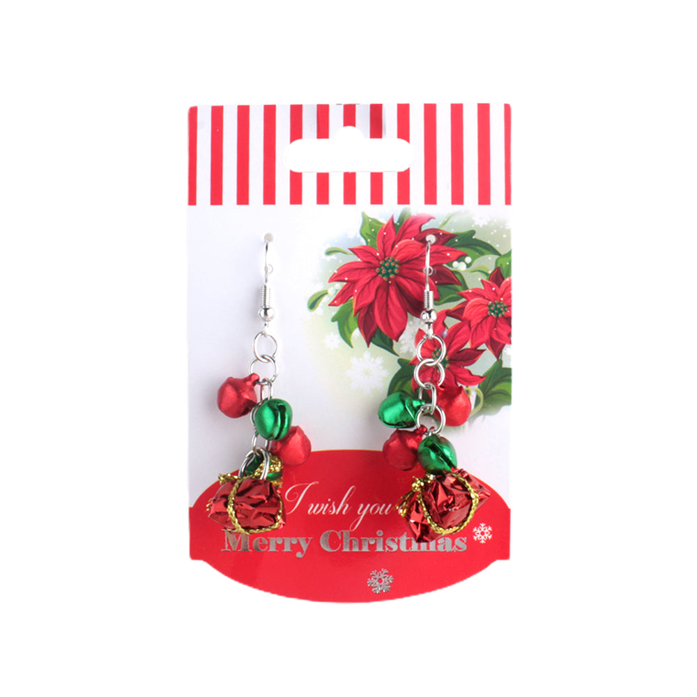 X-mas Earrings Gift Box featuring festive red and green flower earrings on a cheerful packaging.