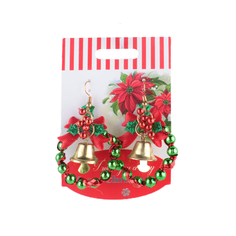 X-mas Earrings Bell with festive decorations, featuring shiny bells and colorful bows for holiday cheer.