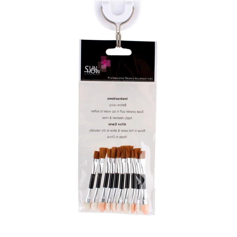 Eye shadow Stick w Brush(6.5CM/10PCS) - Set of 10 professional eye shadow applicator brushes in packaging.