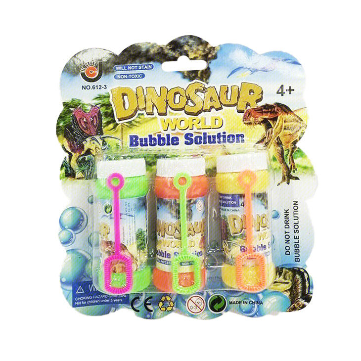 Bubble (3PCS/612-3) Dinosaur World bubble solution pack with three colorful bottles and bubble wands.