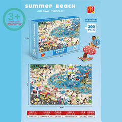 π§© Summer Beach Puzzle β 200PCS, a colorful jigsaw puzzle for kids ages 3+, featuring fun beach scenes.
