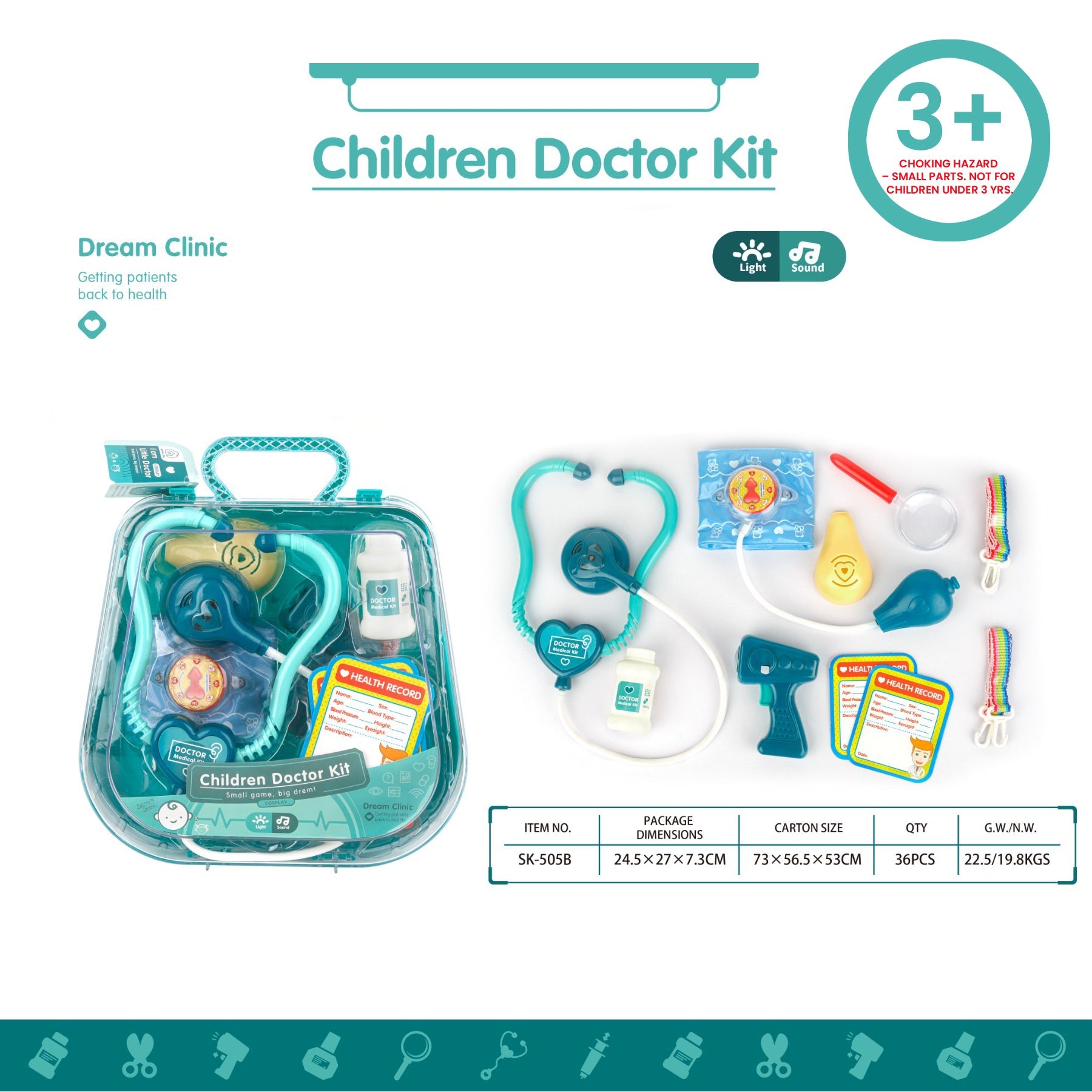 🩺 Light IC Doctor Play Set – Ages 3+ featuring colorful doctor tools in a sturdy kit for imaginative play.