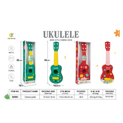 🎸 Toy Guitar for Kids – Ages 3+ | 21" Mini Acoustic Style displayed in colorful packaging with sizes and features.
