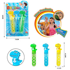 Dino Bubble Tube Set – 3 - Pack Blister Card with colorful bubble tubes and happy children playing.