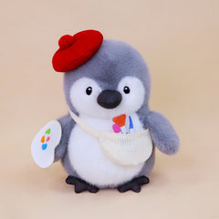 Artist Penguin Plush(30CM) wearing a beret and holding a palette, perfect for art lovers.