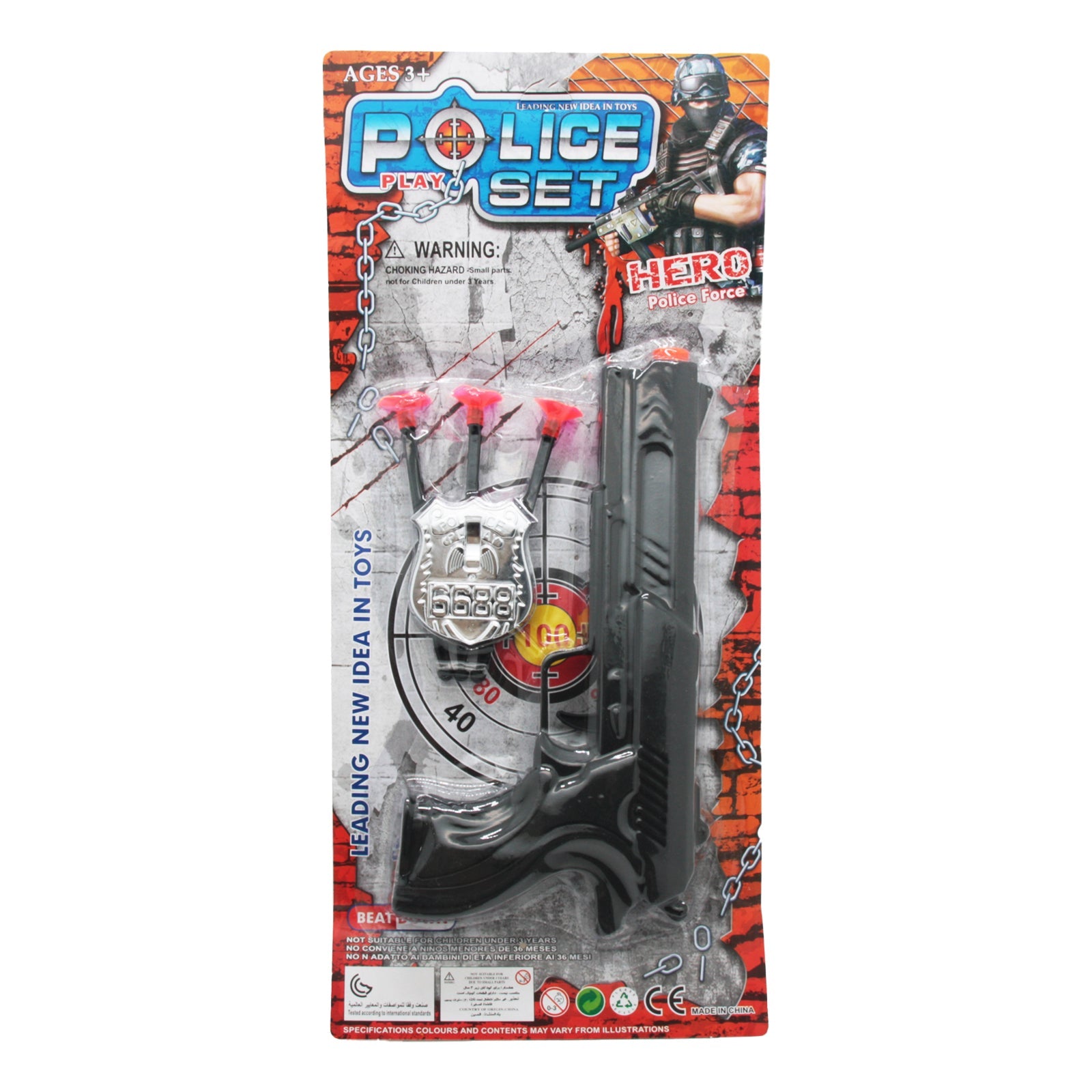 Soft Bullet Gun toy police set with darts and badge, perfect for kids ages 3 and up.