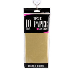 Tissue Paper(20"*26")Gold package showing 10 sheets of premium quality gold tissue paper.