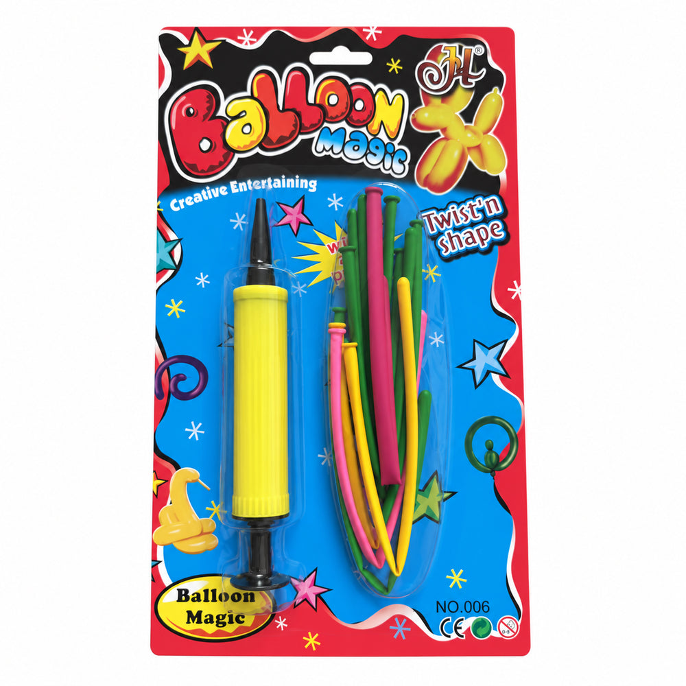 Balloon modelling set with yellow pump and assorted twisting balloons