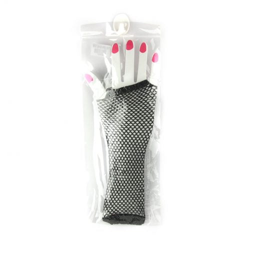 Party Glitter Glove(L) in black mesh with pink tips, perfect for festive occasions and parties.