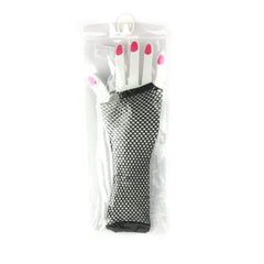Party Glitter Glove(L) in black mesh with pink tips, perfect for festive occasions and parties.