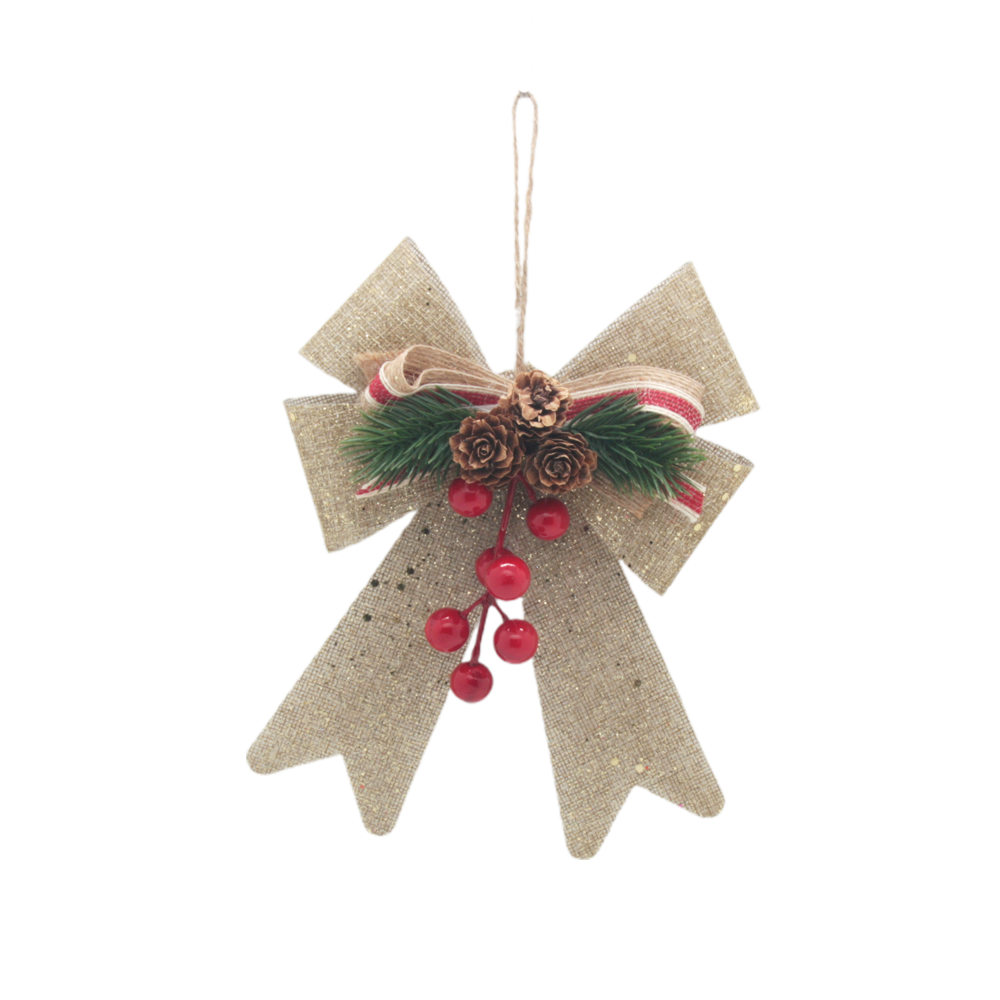 🎀 Xmas Deco Ribbon with Holly & Pinecones featuring glittery burlap, red berries, and mini pinecones for festive decor.