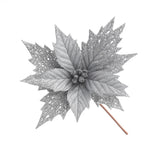 X-mas Flower Stick - silver glitter poinsettia flower decoration for festive celebrations.