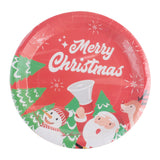 X-mas Paper Plate(9"/10PCS) featuring festive Christmas designs with Santa and a snowman.