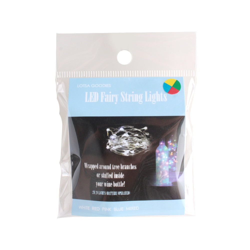 LED Fairy String Lights – Mixed Colour | Button Battery NZ packaging with lights showcased.