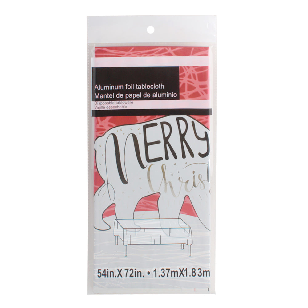 X-mas Foil Table Cover package featuring a festive design for holiday celebrations.