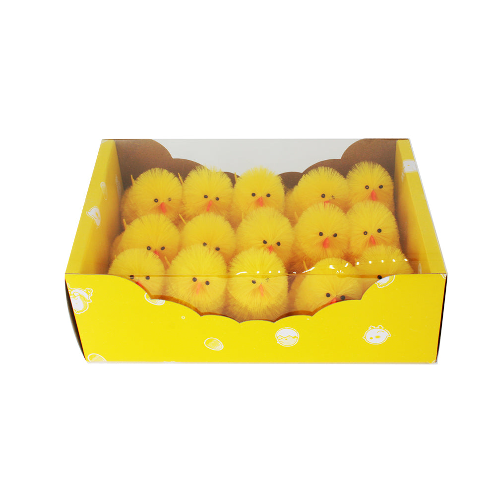 Chick (8CM) set of fluffy yellow chicks in a box, perfect for decorations or crafting.