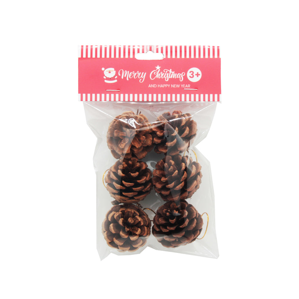 Pine Cone(6PCS) in a clear bag for Christmas decoration and holiday crafts.