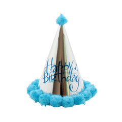 Kids Birthday Party Hats β Pink & Blue: festive blue birthday hat with pom-pom and 'Happy Birthday' design.