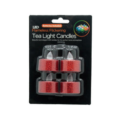 Red Battery LED Tealight Candles - set of 6 flameless flickering tea light candles with batteries included.