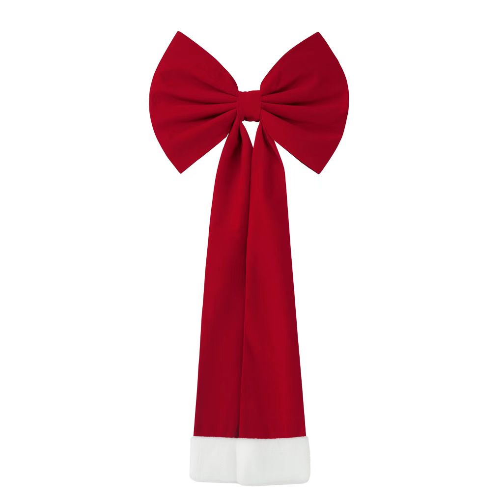 OV Christmas Bow Decoration(40CM*1.8M) in vibrant red with white accents for festive holiday decor.