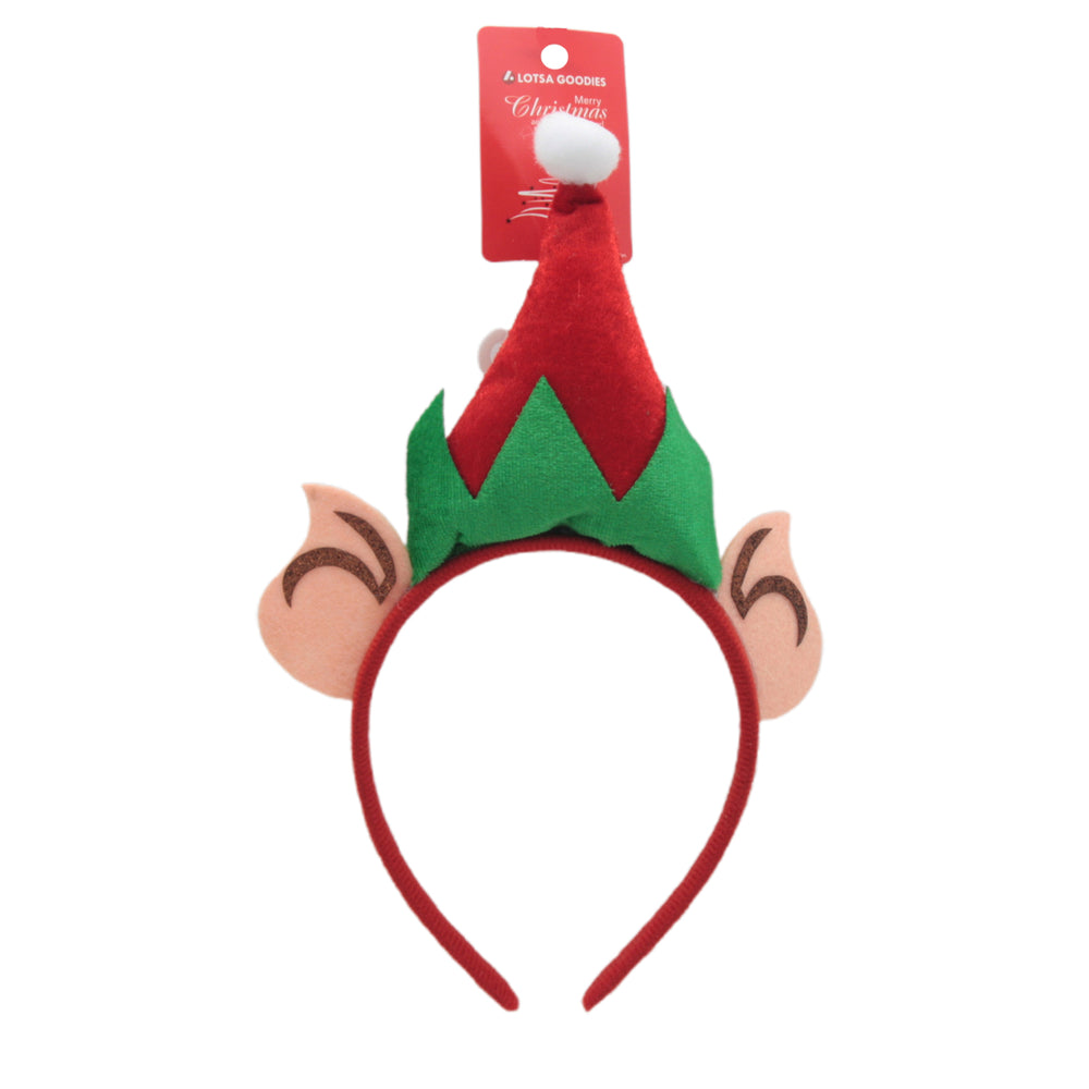 Elf Hat Head Band featuring a festive red and green design with elf ears, perfect for Christmas celebrations.