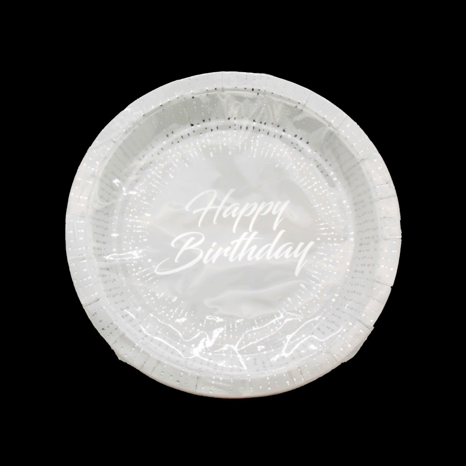 Happy Birthday G.Plate(18CM,10PCS) - round party plate with elegant design for birthday celebrations.