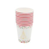 Set of Christmas Cup(10PCS) features festive design with red stripes and holiday-themed decorations.