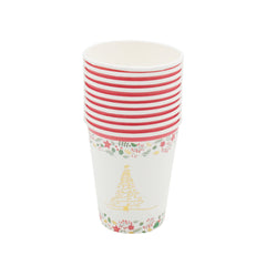 Set of Christmas Cup(10PCS) features festive design with red stripes and holiday-themed decorations.