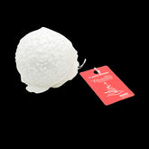Elegant white Christmas Ball(W) with glitter and a red tag for holiday decorations.