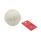 Christmas Ball(G) white ornament with gold stripes and tag for Christmas decoration.