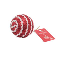 Bright red Christmas Ball(R) with white accents, perfect for holiday decorations and Christmas tree embellishments.