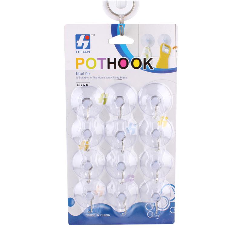 🧲 Suction Hook (12PCS) set of clear stick-on wall hooks for versatile storage