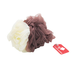 Shower Ball(50G) in white and brown colors, soft texture ideal for daily use in the shower.
