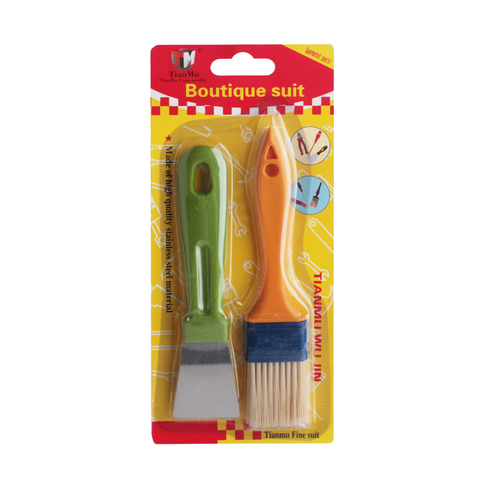 Scraper & Brush Set featuring a green scraper and an orange brush, ideal for versatile cleaning tasks.