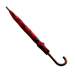 ☔ Long Handle Umbrella – Classic Pattern (Assorted Styles)(Q) in red plaid with a curved wooden-style handle.