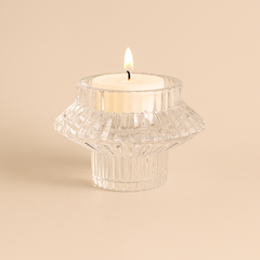 Crystal Glass Candle Holder – Dual-Sided Elegant Design (40ml) with tea light candle.