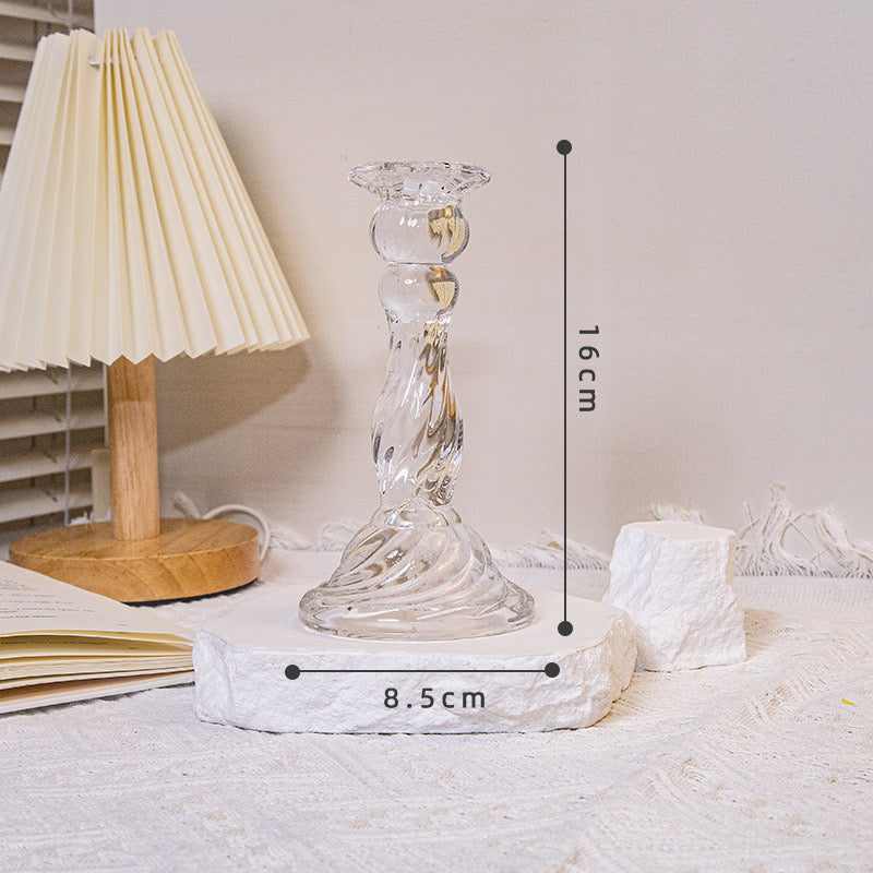 L.Candle Holder on a stylish table, featuring elegant design and measurements of 16cm height and 8.5cm diameter.
