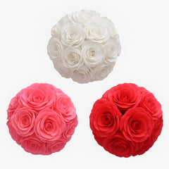 Flower Ball 20CM – NZ Based Decorative Artificial Rose Balls in white, pink, and red colors.