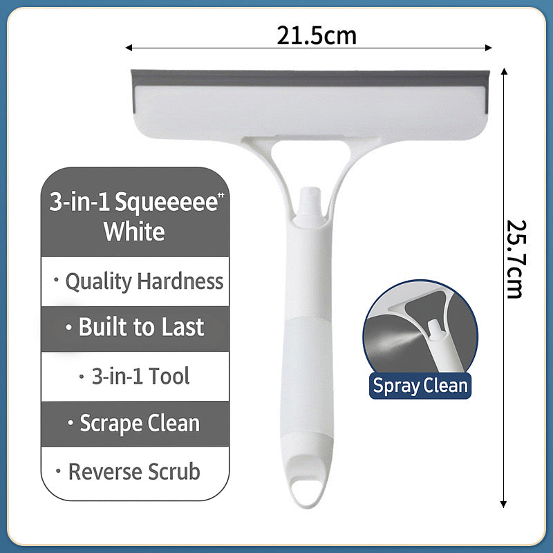 Glass Wiper with Spray featuring a sturdy 3-in-1 design for effective cleaning and scrubbing.