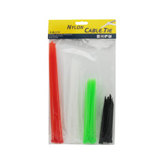 Cable Ties Assorted Size - pack of various colored nylon cable ties in red, green, white, and black.
