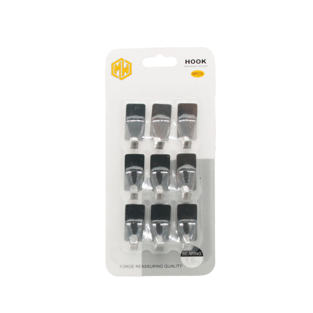 Self-Adhesive Wall Hooks package featuring multiple hook designs for hanging items securely.