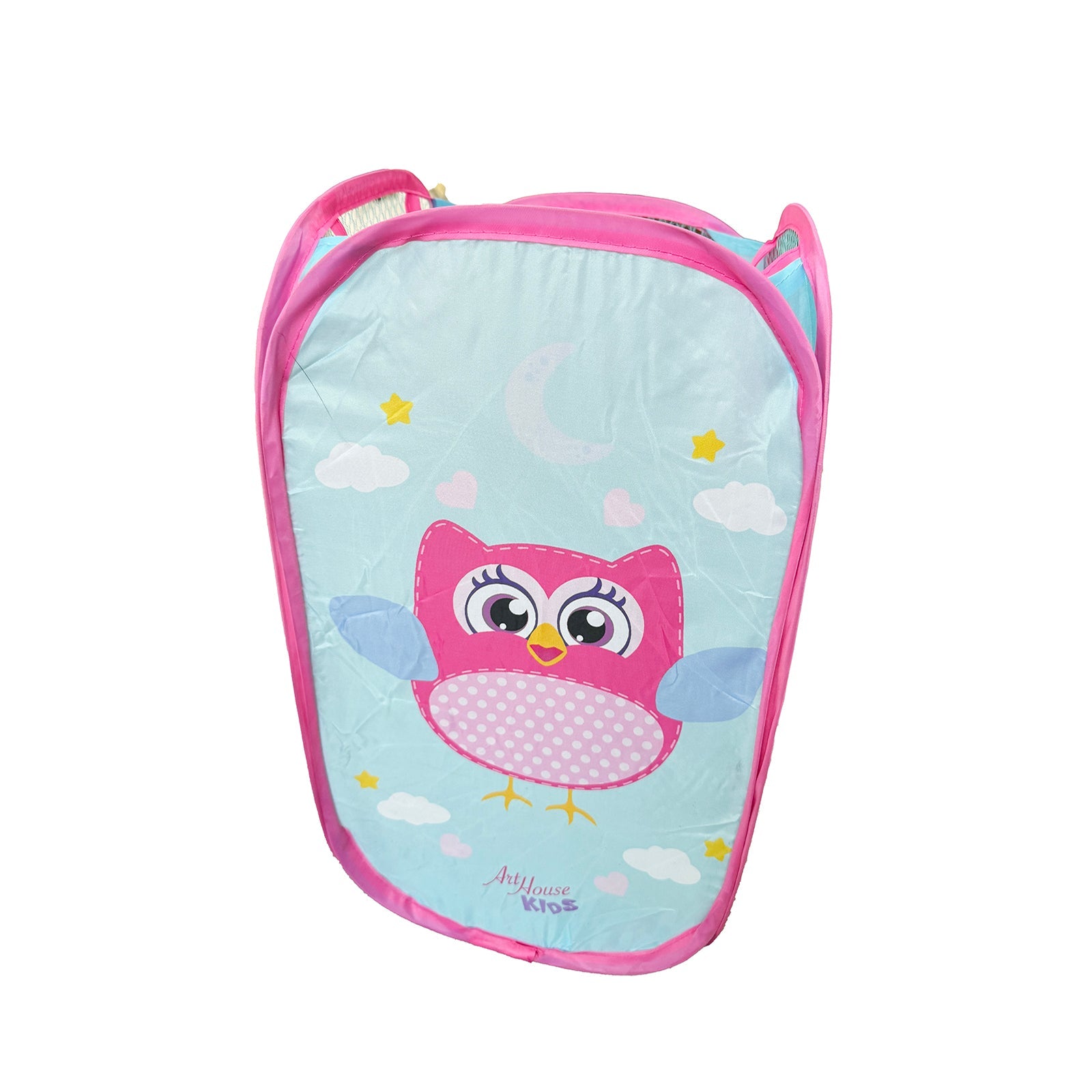 Foldable Fabric Hamper(32*29*49CM) with cute owl design and vibrant colors for kids' room.