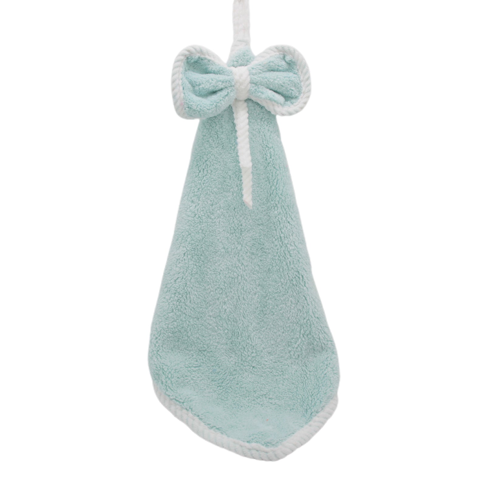 Ribbon Kitchen Hanging Towel in mint green with white bow, perfect for adding charm to your kitchen decor.